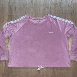 Hurley Cropped Corduroy Long Sleeve T-Shirt Pullover Top Pink Women’s XL‎